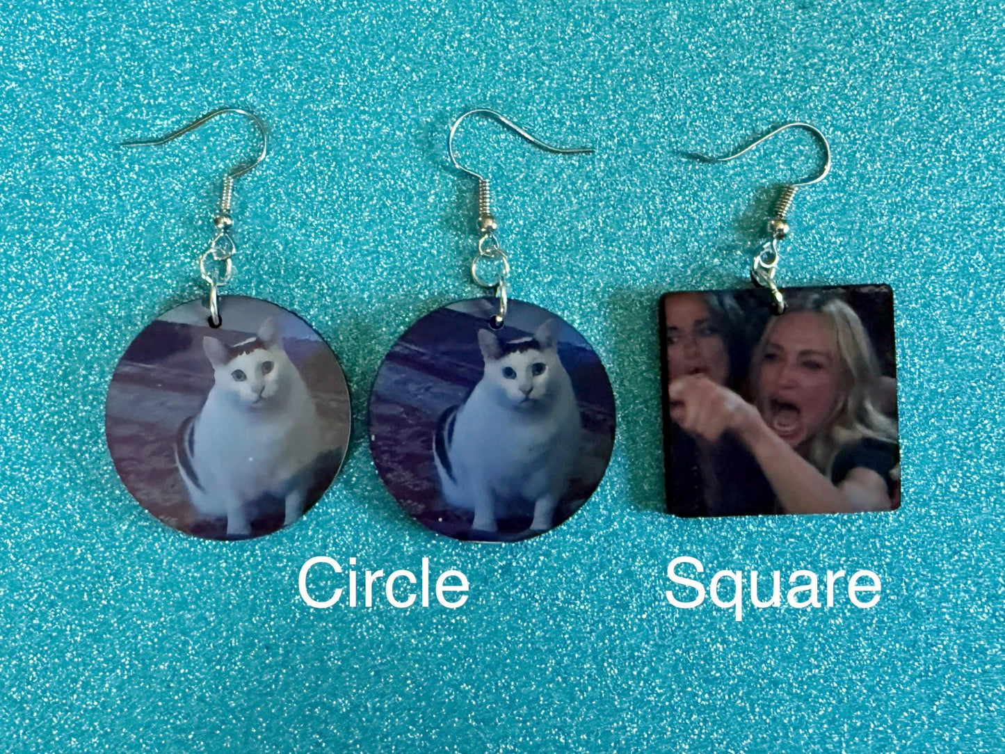Huh Cat Meme Earrings: Wooden Sublimated Meme Earrings, Cat Saying Huh Meme, Cat Memes, Novelty, Pop Culture, Best Gifts for Her/Him/Them