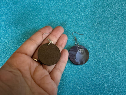 Huh Cat Meme Earrings: Wooden Sublimated Meme Earrings, Cat Saying Huh Meme, Cat Memes, Novelty, Pop Culture, Best Gifts for Her/Him/Them