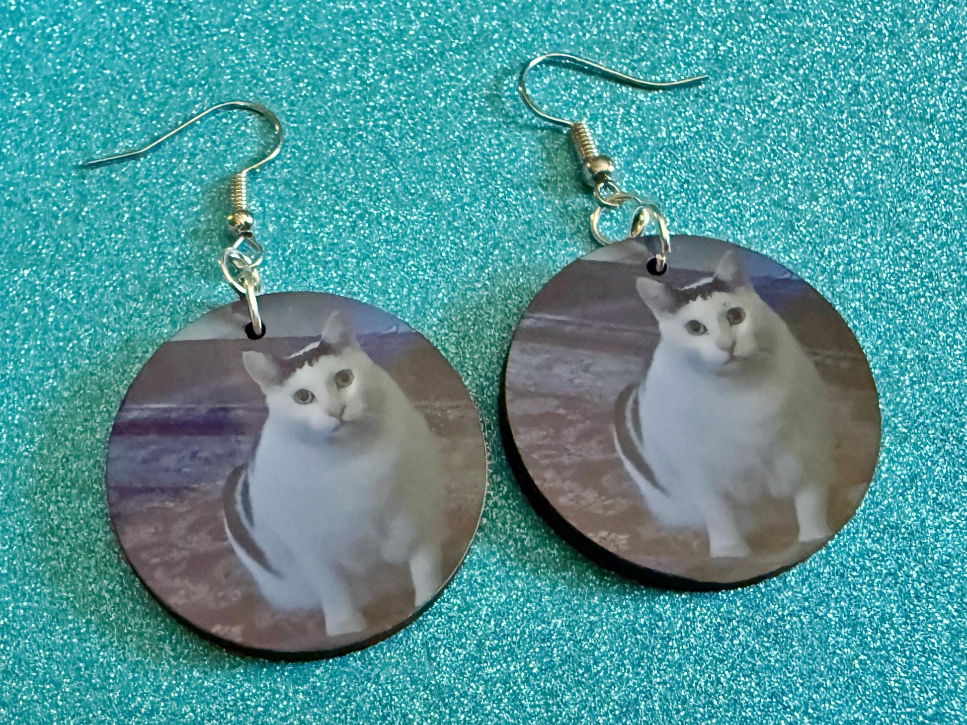 Huh Cat Meme Earrings: Wooden Sublimated Meme Earrings, Cat Saying Huh Meme, Cat Memes, Novelty, Pop Culture, Best Gifts for Her/Him/Them