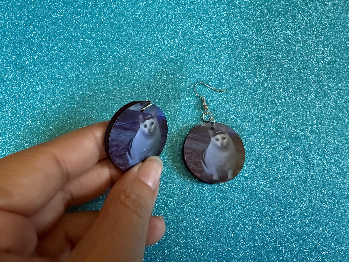 Huh Cat Meme Earrings: Wooden Sublimated Meme Earrings, Cat Saying Huh Meme, Cat Memes, Novelty, Pop Culture, Best Gifts for Her/Him/Them