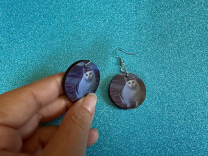 Huh Cat Meme Earrings: Wooden Sublimated Meme Earrings, Cat Saying Huh Meme, Cat Memes, Novelty, Pop Culture, Best Gifts for Her/Him/Them
