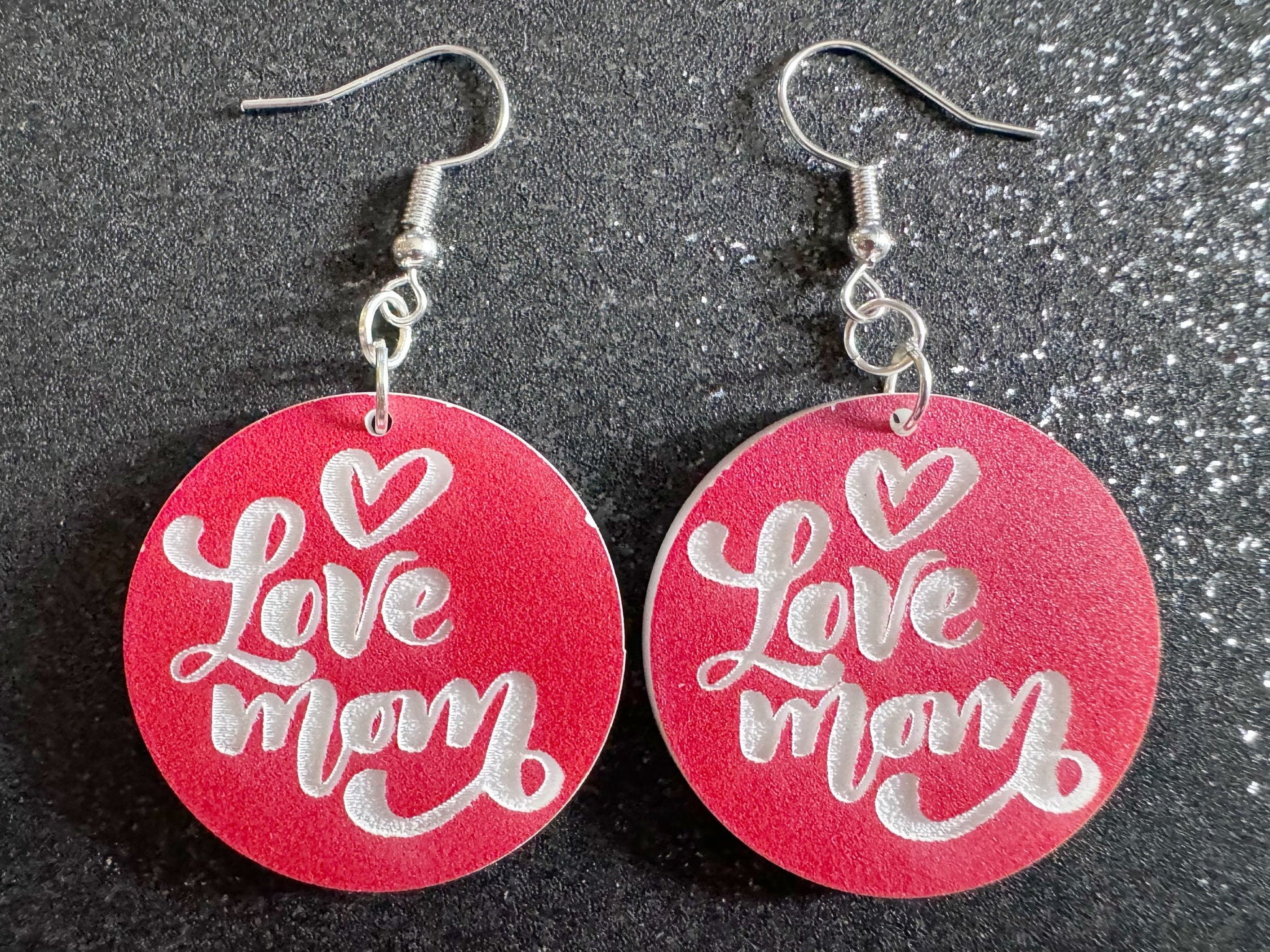 I Love Mom Earrings: Laser Cut Acrylic Earrings, Mother’s Day, Mommy, Mom, Mother, Mom Gift, Mama, Family, Best Gifts for Her/Him/Them