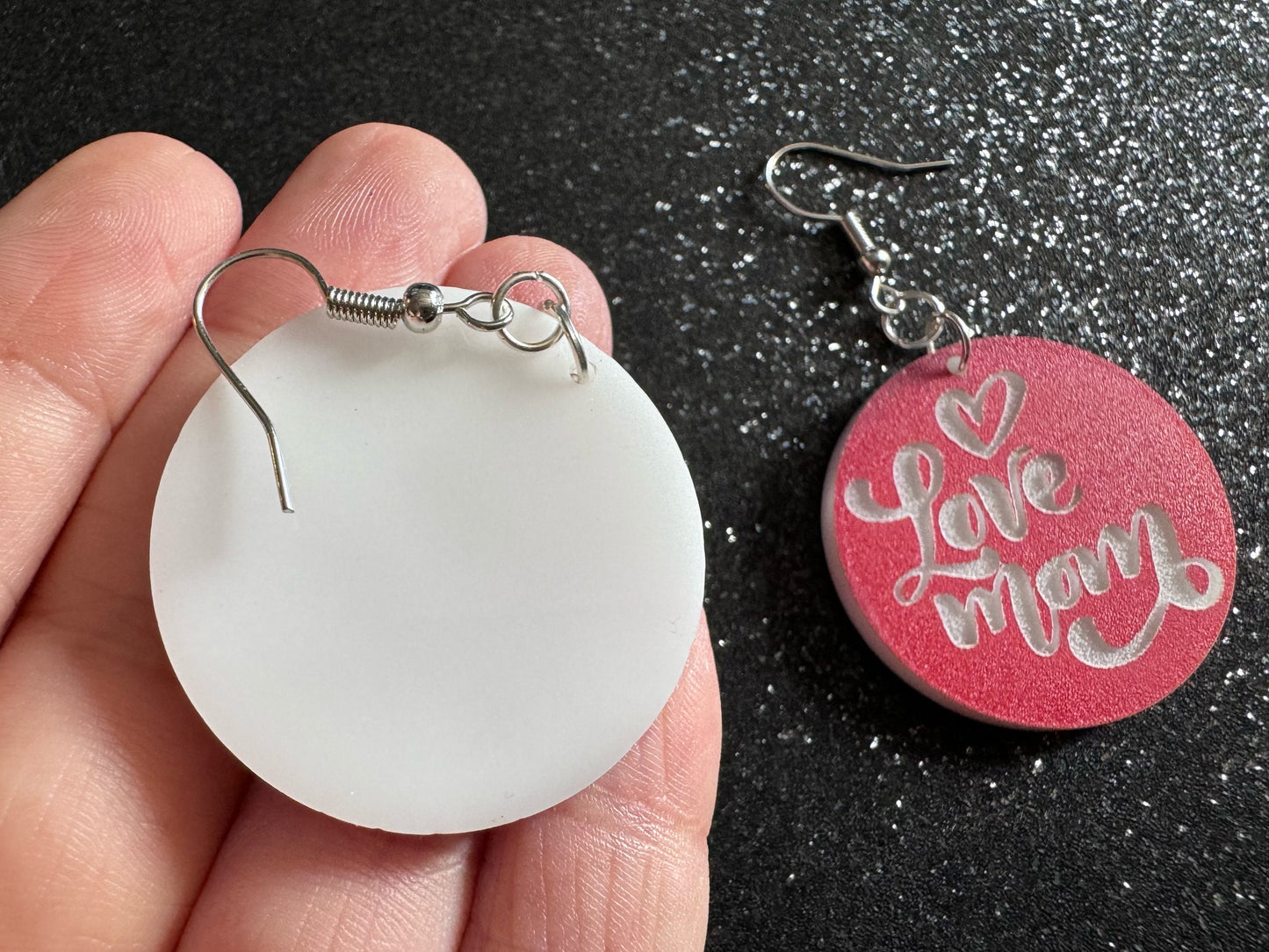 I Love Mom Earrings: Laser Cut Acrylic Earrings, Mother’s Day, Mommy, Mom, Mother, Mom Gift, Mama, Family, Best Gifts for Her/Him/Them