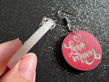 I Love Mom Earrings: Laser Cut Acrylic Earrings, Mother’s Day, Mommy, Mom, Mother, Mom Gift, Mama, Family, Best Gifts for Her/Him/Them