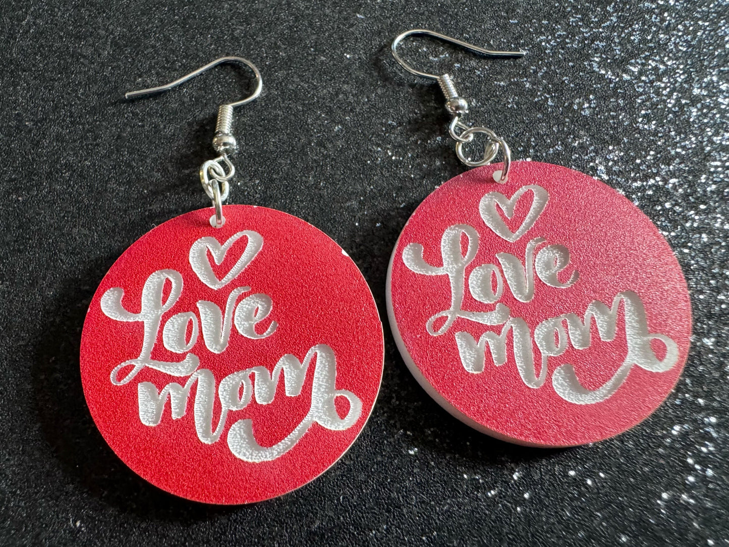 I Love Mom Earrings: Laser Cut Acrylic Earrings, Mother’s Day, Mommy, Mom, Mother, Mom Gift, Mama, Family, Best Gifts for Her/Him/Them