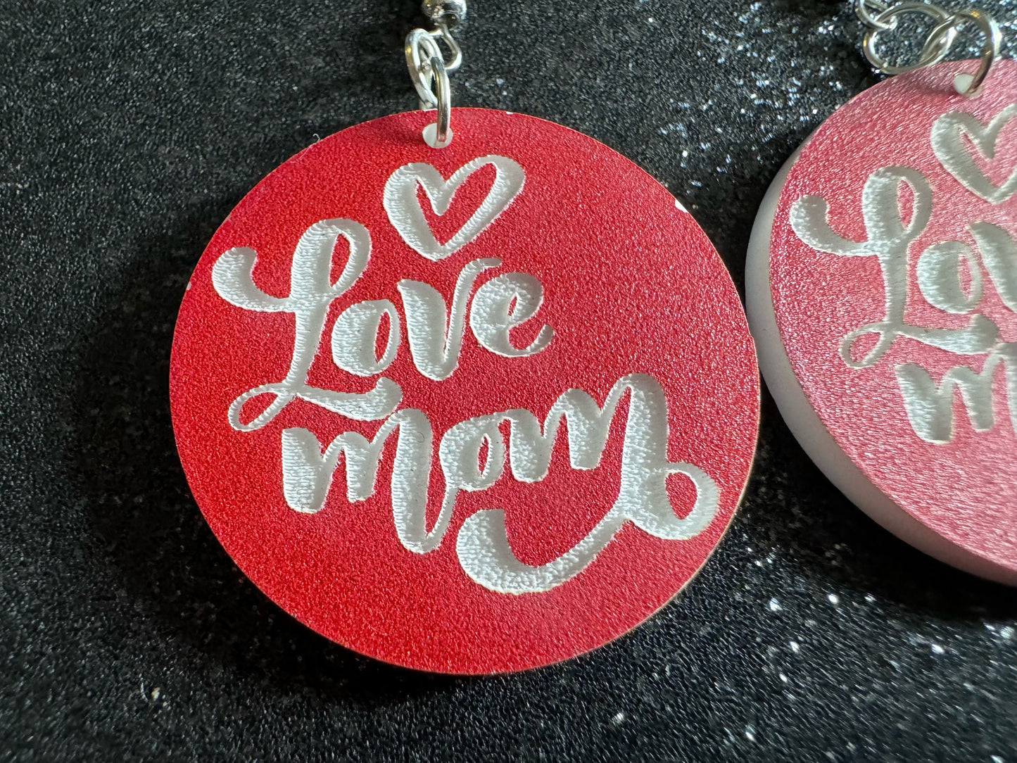 I Love Mom Earrings: Laser Cut Acrylic Earrings, Mother’s Day, Mommy, Mom, Mother, Mom Gift, Mama, Family, Best Gifts for Her/Him/Them