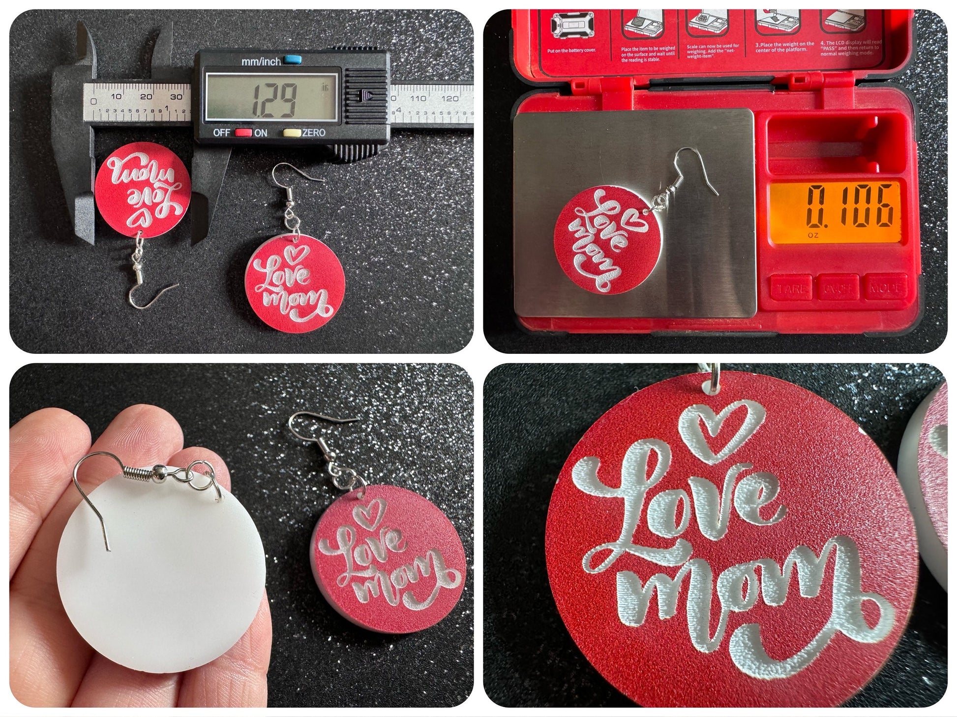 I Love Mom Earrings: Laser Cut Acrylic Earrings, Mother’s Day, Mommy, Mom, Mother, Mom Gift, Mama, Family, Best Gifts for Her/Him/Them