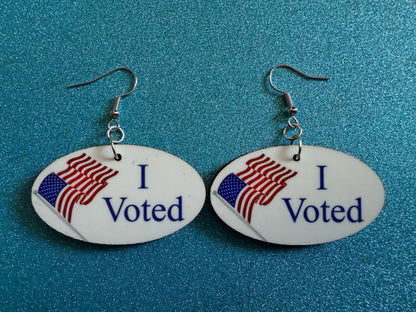 I Voted Earrings: Laser Cut Acrylic Voter Sticker Earrings, 2024 Presidential Election, Trump, Kamala Harris, Best Gifts for Her/Him/Them