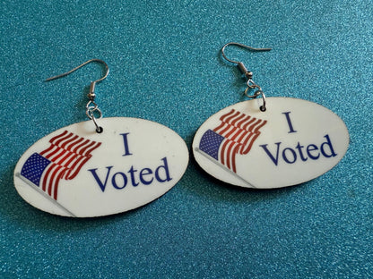 I Voted Earrings: Laser Cut Acrylic Voter Sticker Earrings, 2024 Presidential Election, Trump, Kamala Harris, Best Gifts for Her/Him/Them