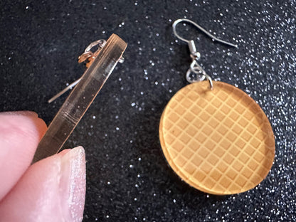Ice Cream Cone Earrings: Laser Cut Acrylic Circles, Waffle, Dessert Ice Cream, Miniature Food, Novelty, Foodie, Best Gifts for Her/Him/Them