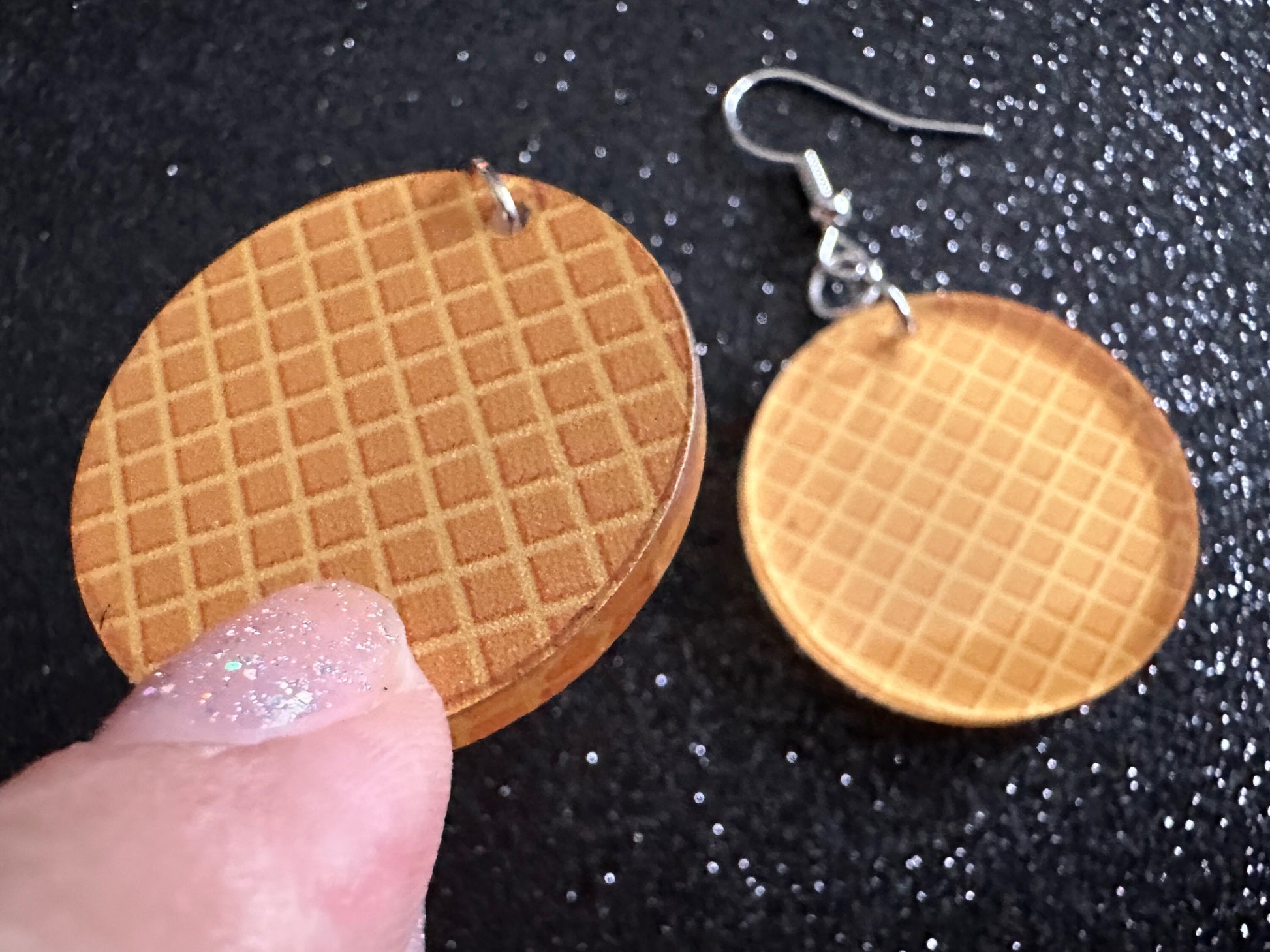 Ice Cream Cone Earrings: Laser Cut Acrylic Circles, Waffle, Dessert Ice Cream, Miniature Food, Novelty, Foodie, Best Gifts for Her/Him/Them