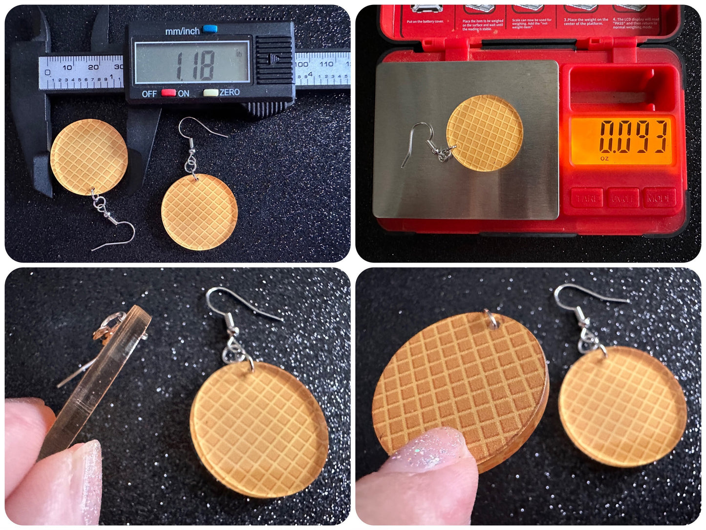 Ice Cream Cone Earrings: Laser Cut Acrylic Circles, Waffle, Dessert Ice Cream, Miniature Food, Novelty, Foodie, Best Gifts for Her/Him/Them