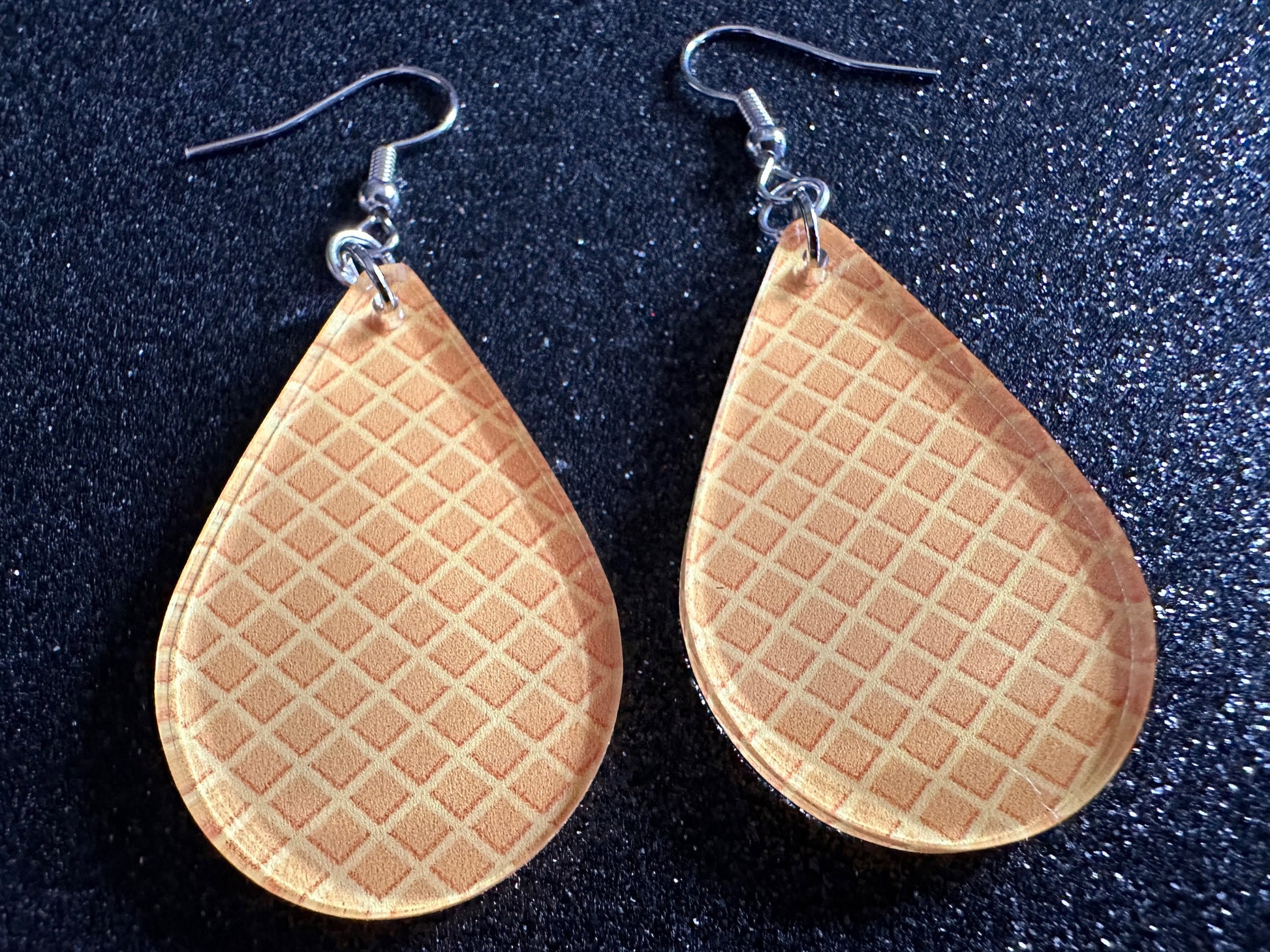Ice Cream Cone Earrings: Laser Cut Acrylic Teardrop Cones, Waffle, Ice Cream, Miniature Food, Novelty, Foodie, Best Gifts for Her/Him/Them