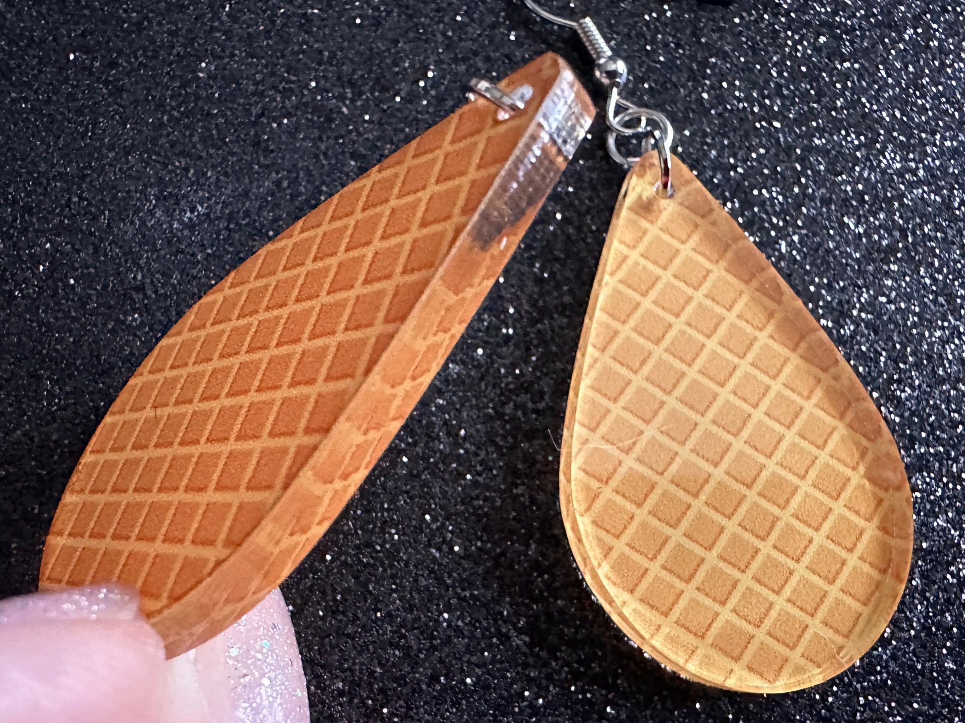 Ice Cream Cone Earrings: Laser Cut Acrylic Teardrop Cones, Waffle, Ice Cream, Miniature Food, Novelty, Foodie, Best Gifts for Her/Him/Them