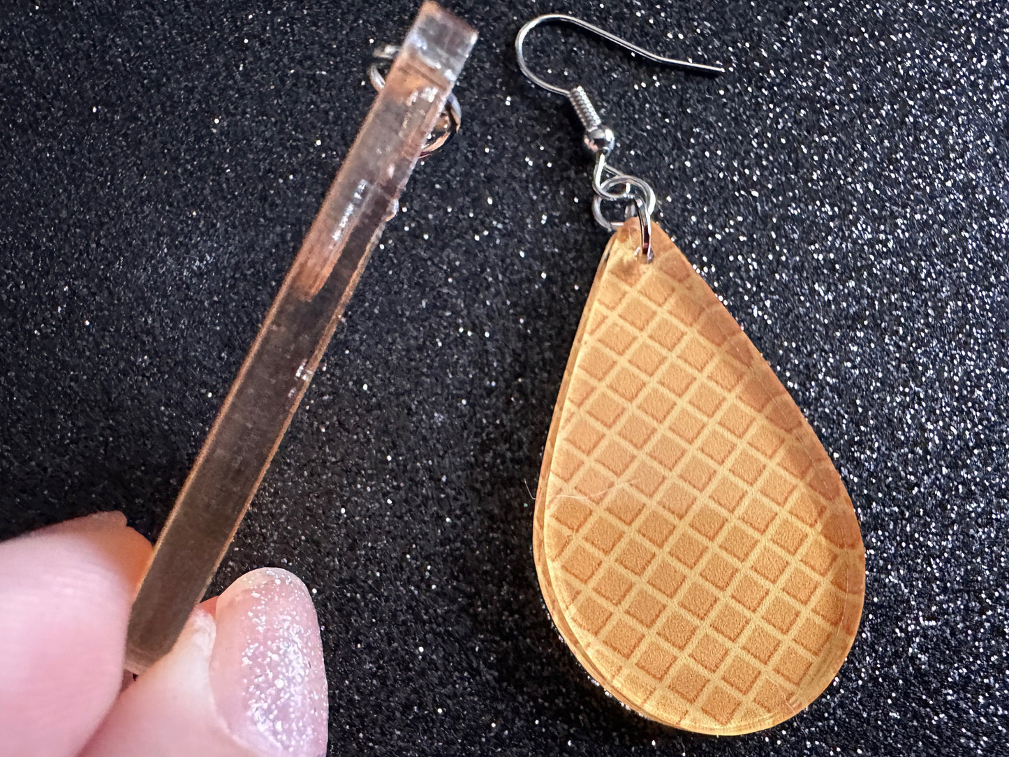Ice Cream Cone Earrings: Laser Cut Acrylic Teardrop Cones, Waffle, Ice Cream, Miniature Food, Novelty, Foodie, Best Gifts for Her/Him/Them