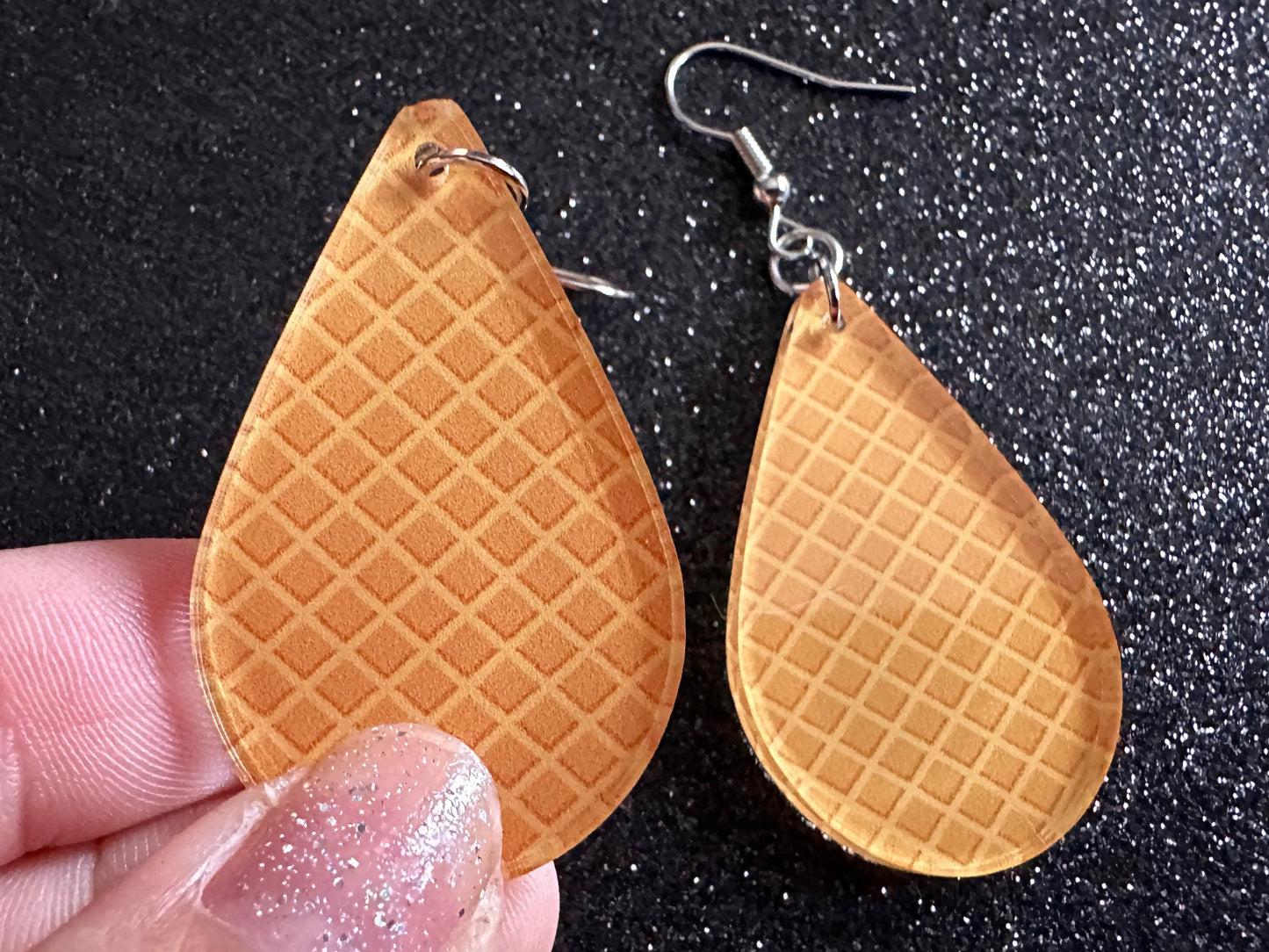 Ice Cream Cone Earrings: Laser Cut Acrylic Teardrop Cones, Waffle, Ice Cream, Miniature Food, Novelty, Foodie, Best Gifts for Her/Him/Them