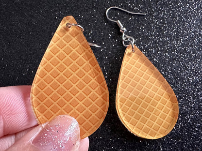 Ice Cream Cone Earrings: Laser Cut Acrylic Teardrop Cones, Waffle, Ice Cream, Miniature Food, Novelty, Foodie, Best Gifts for Her/Him/Them
