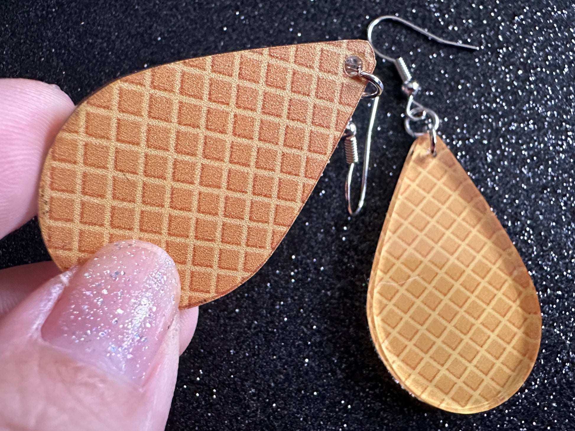 Ice Cream Cone Earrings: Laser Cut Acrylic Teardrop Cones, Waffle, Ice Cream, Miniature Food, Novelty, Foodie, Best Gifts for Her/Him/Them