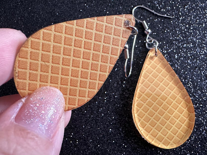Ice Cream Cone Earrings: Laser Cut Acrylic Teardrop Cones, Waffle, Ice Cream, Miniature Food, Novelty, Foodie, Best Gifts for Her/Him/Them