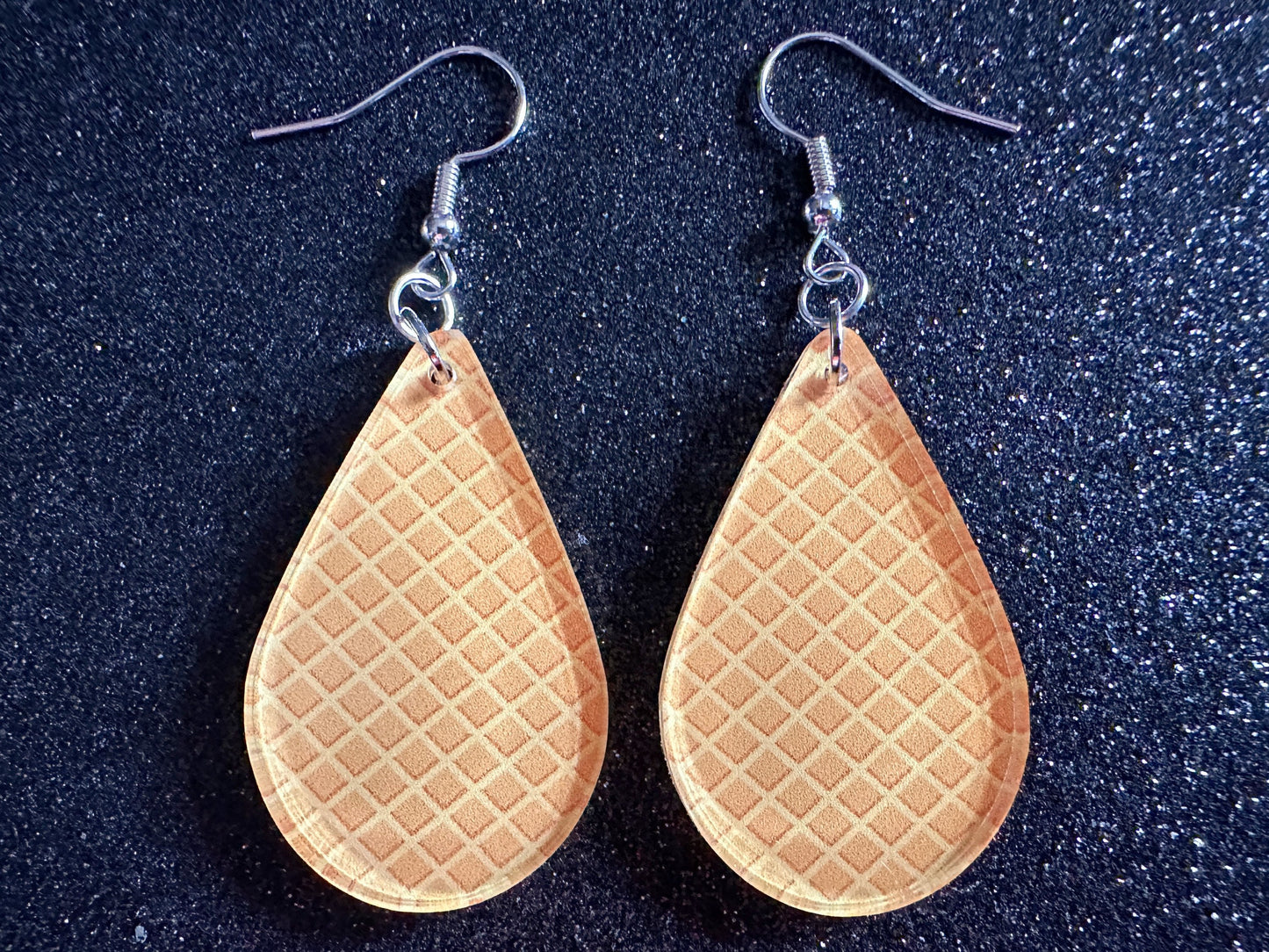 Ice Cream Cone Earrings: Laser Cut Acrylic Teardrop Cones, Waffle, Ice Cream, Miniature Food, Novelty, Foodie, Best Gifts for Her/Him/Them