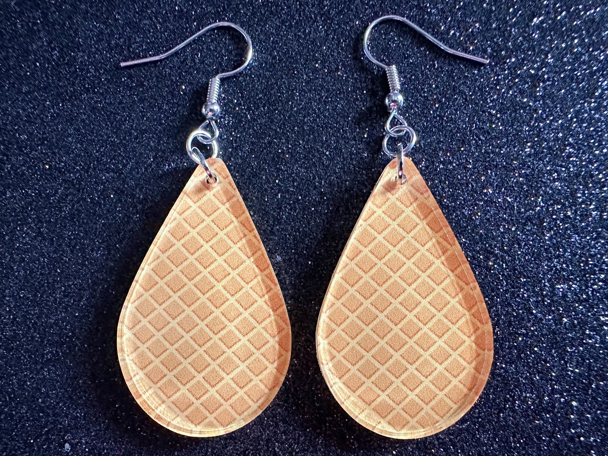 Ice Cream Cone Earrings: Laser Cut Acrylic Teardrop Cones, Waffle, Ice Cream, Miniature Food, Novelty, Foodie, Best Gifts for Her/Him/Them