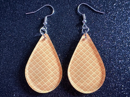 Ice Cream Cone Earrings: Laser Cut Acrylic Teardrop Cones, Waffle, Ice Cream, Miniature Food, Novelty, Foodie, Best Gifts for Her/Him/Them