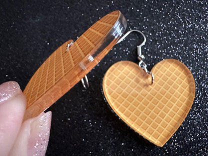 Ice Cream Cone Heart Earrings: Laser Cut Acrylic Hearts, Dessert Ice Cream, Miniature Food, Novelty, Foodie, Best Gifts for Her/Him/Them
