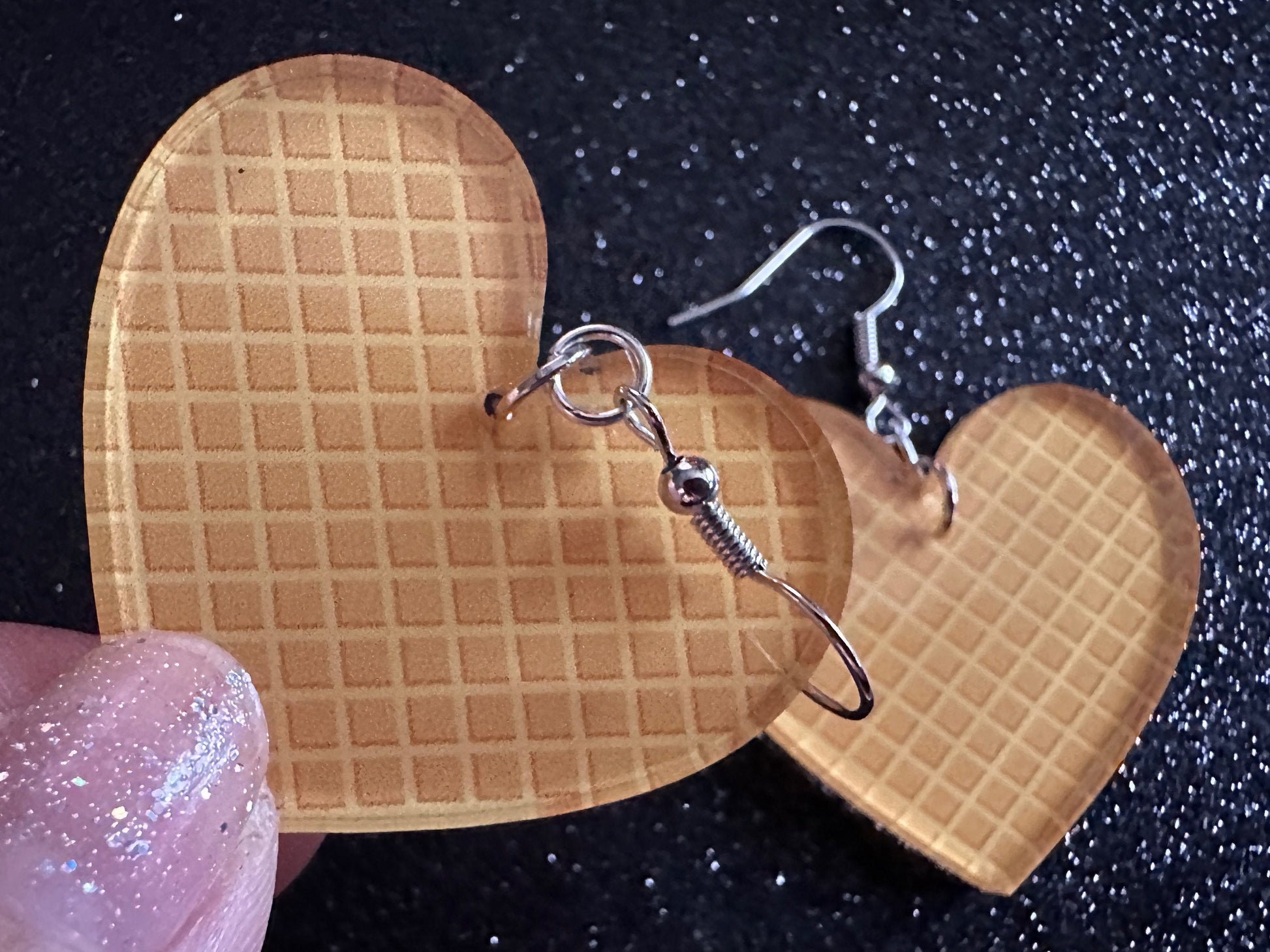 Ice Cream Cone Heart Earrings: Laser Cut Acrylic Hearts, Dessert Ice Cream, Miniature Food, Novelty, Foodie, Best Gifts for Her/Him/Them