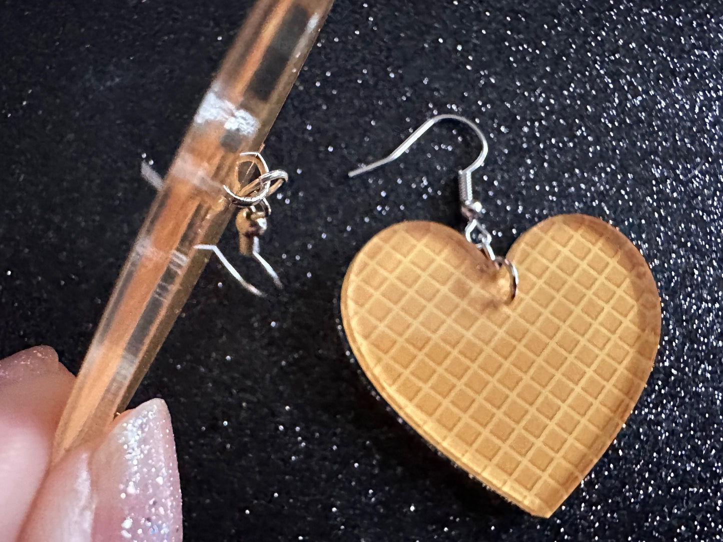 Ice Cream Cone Heart Earrings: Laser Cut Acrylic Hearts, Dessert Ice Cream, Miniature Food, Novelty, Foodie, Best Gifts for Her/Him/Them