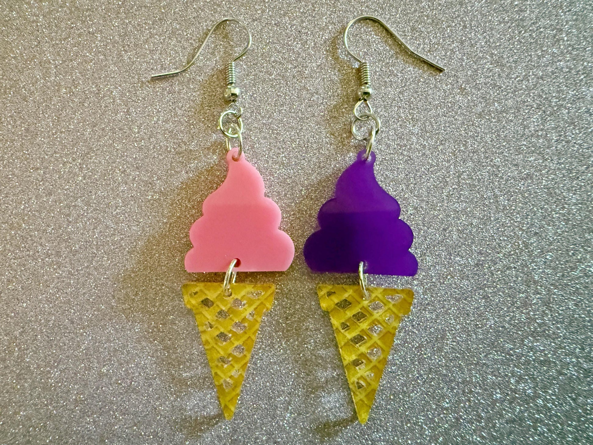 Ice Cream Earrings: Laser Cut Acrylic Ice Cream Cones, Scoop, Miniature Food, Novelty, Foodie, Taro, Hawaiian, Best Gifts for Her/Him/Them