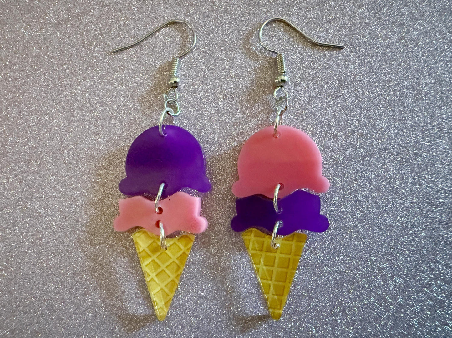 Ice Cream Earrings: Laser Cut Acrylic Ice Cream Cones, Scoop, Miniature Food, Novelty, Foodie, Taro, Hawaiian, Best Gifts for Her/Him/Them