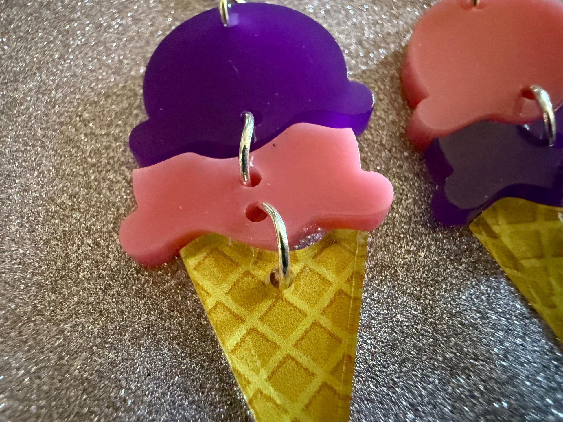 Ice Cream Earrings: Laser Cut Acrylic Ice Cream Cones, Scoop, Miniature Food, Novelty, Foodie, Taro, Hawaiian, Best Gifts for Her/Him/Them