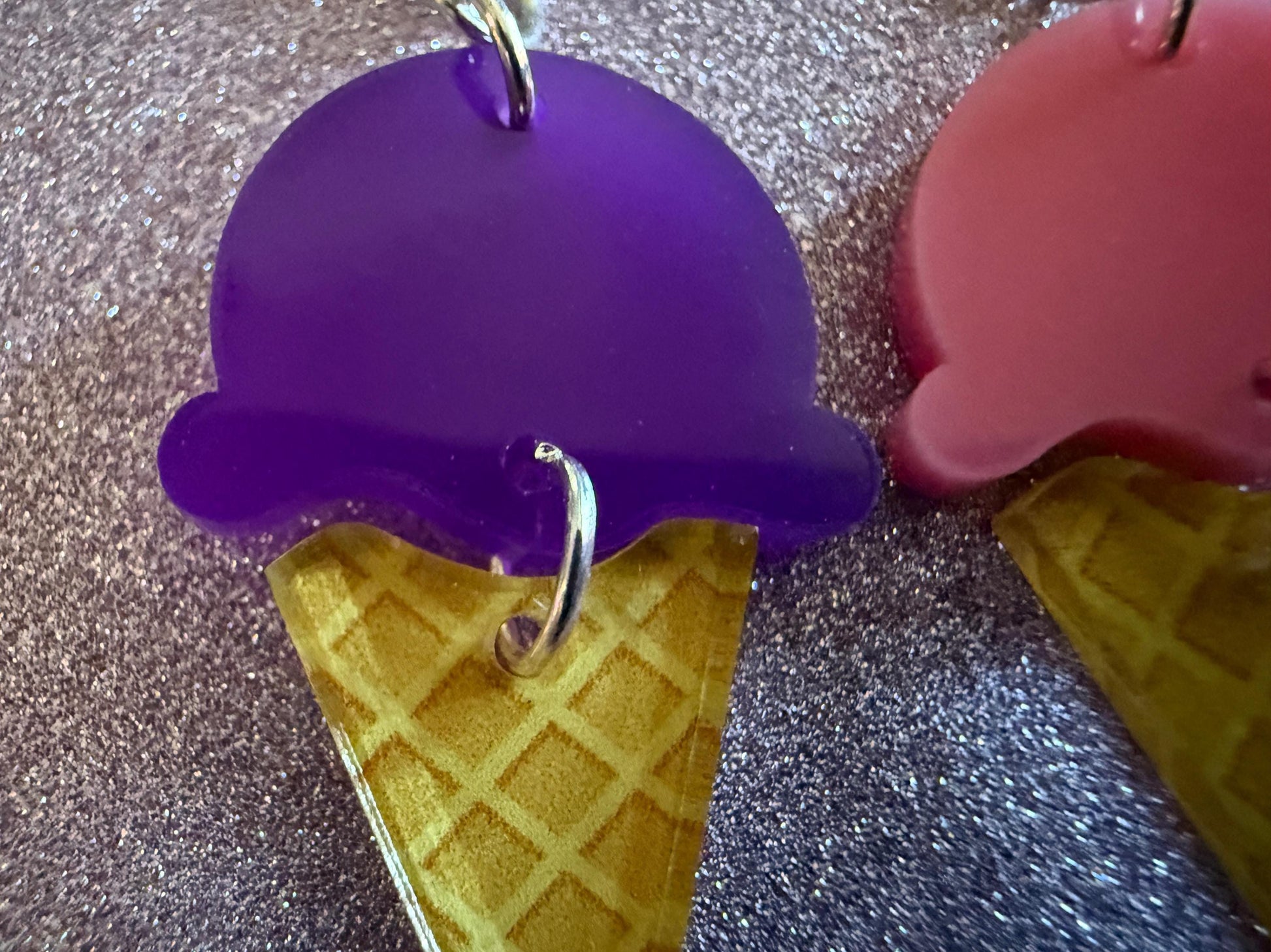Ice Cream Earrings: Laser Cut Acrylic Ice Cream Cones, Scoop, Miniature Food, Novelty, Foodie, Taro, Hawaiian, Best Gifts for Her/Him/Them