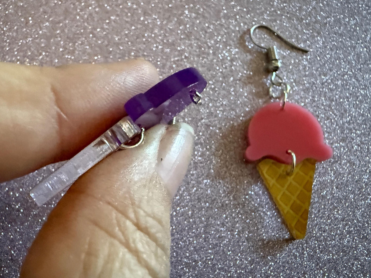 Ice Cream Earrings: Laser Cut Acrylic Ice Cream Cones, Scoop, Miniature Food, Novelty, Foodie, Taro, Hawaiian, Best Gifts for Her/Him/Them