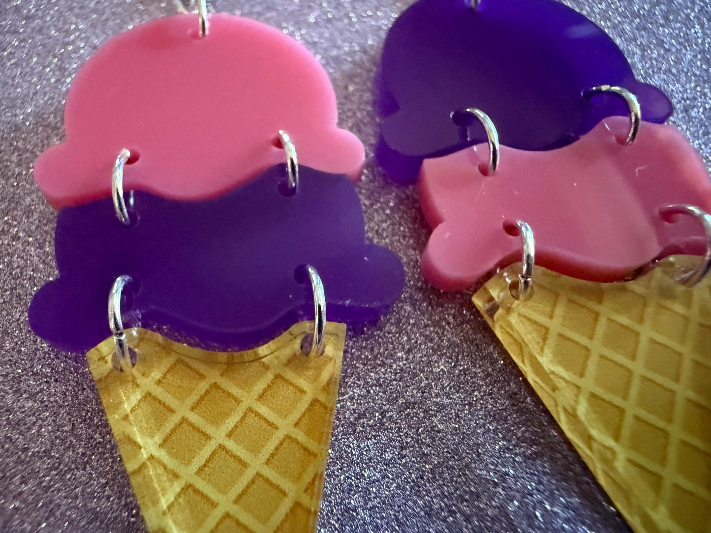 Ice Cream Earrings: Laser Cut Acrylic Ice Cream Cones, Scoop, Miniature Food, Novelty, Foodie, Taro, Hawaiian, Best Gifts for Her/Him/Them