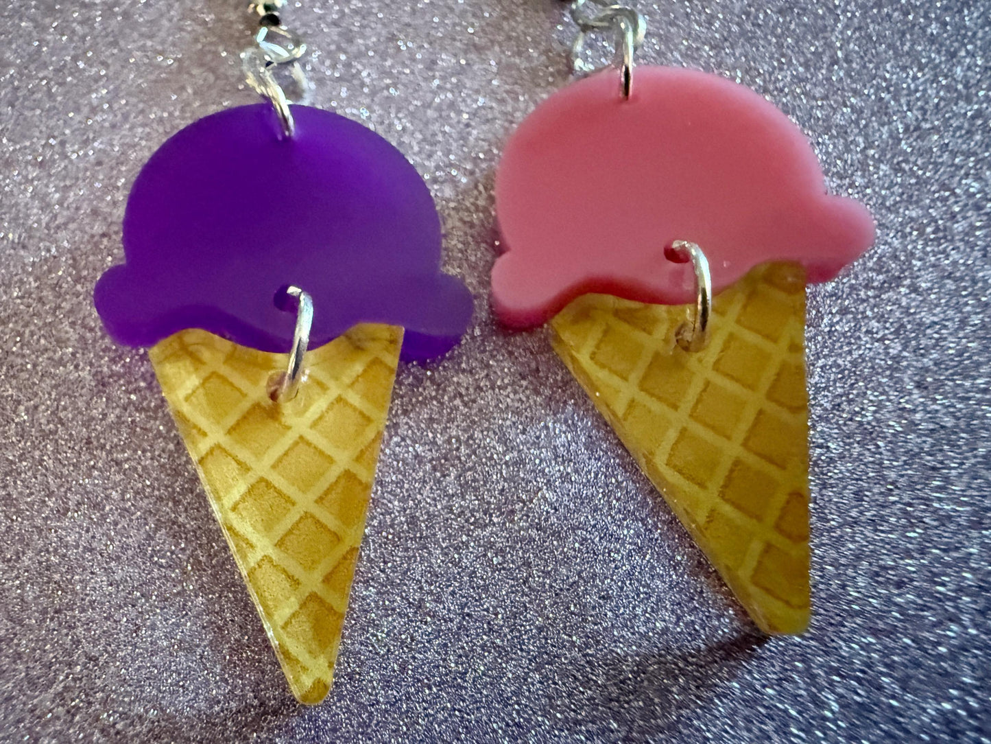 Ice Cream Earrings: Laser Cut Acrylic Ice Cream Cones, Scoop, Miniature Food, Novelty, Foodie, Taro, Hawaiian, Best Gifts for Her/Him/Them