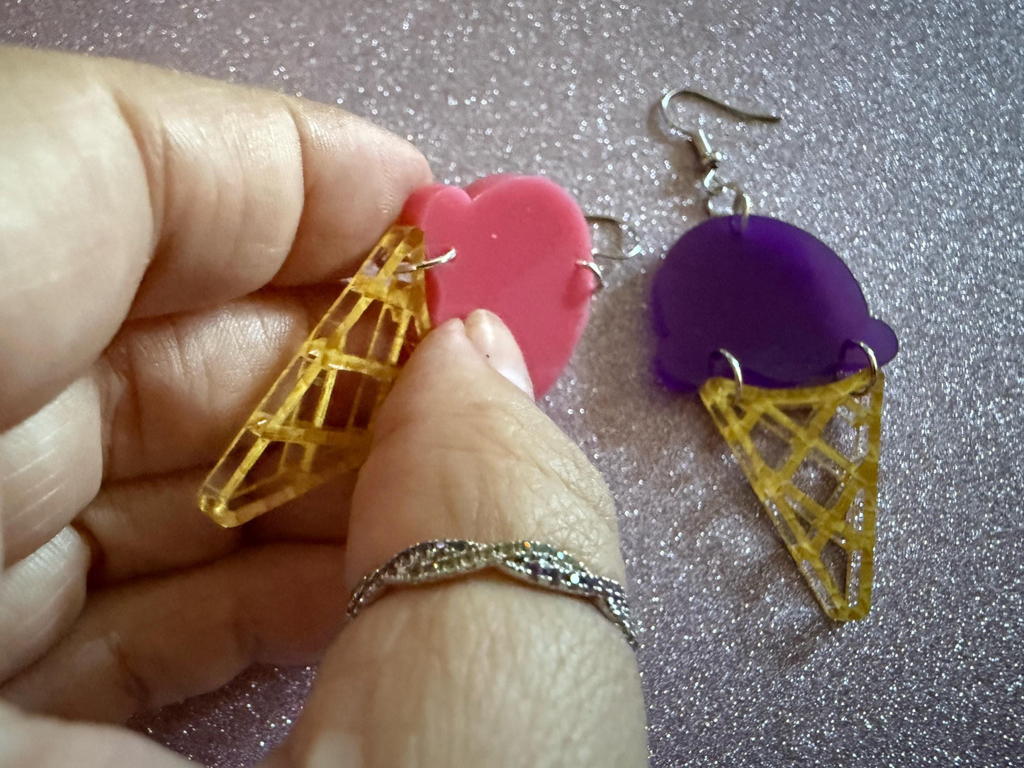 Ice Cream Earrings: Laser Cut Acrylic Ice Cream Cones, Scoop, Miniature Food, Novelty, Foodie, Taro, Hawaiian, Best Gifts for Her/Him/Them