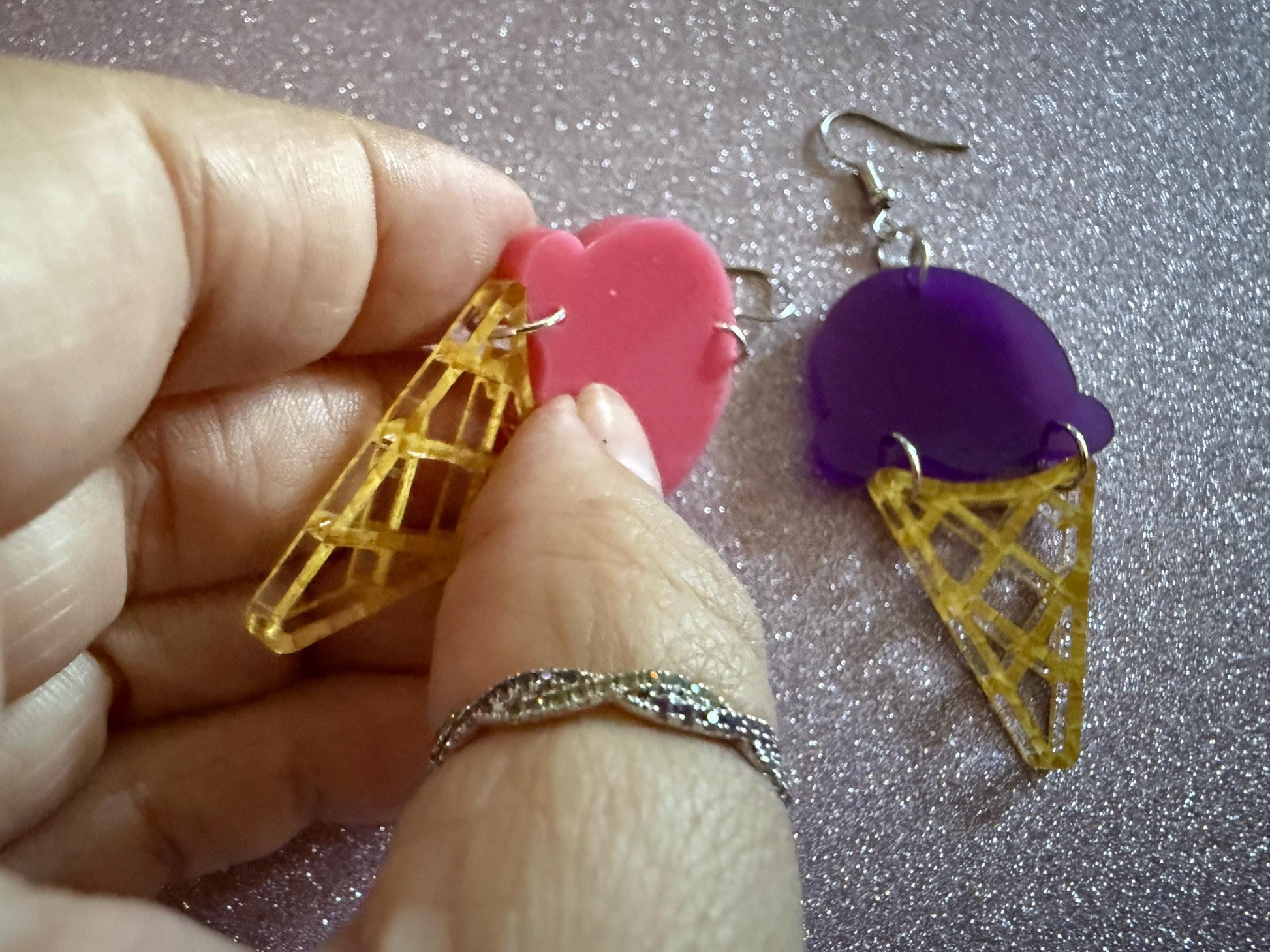 Ice Cream Earrings: Laser Cut Acrylic Ice Cream Cones, Scoop, Miniature Food, Novelty, Foodie, Taro, Hawaiian, Best Gifts for Her/Him/Them