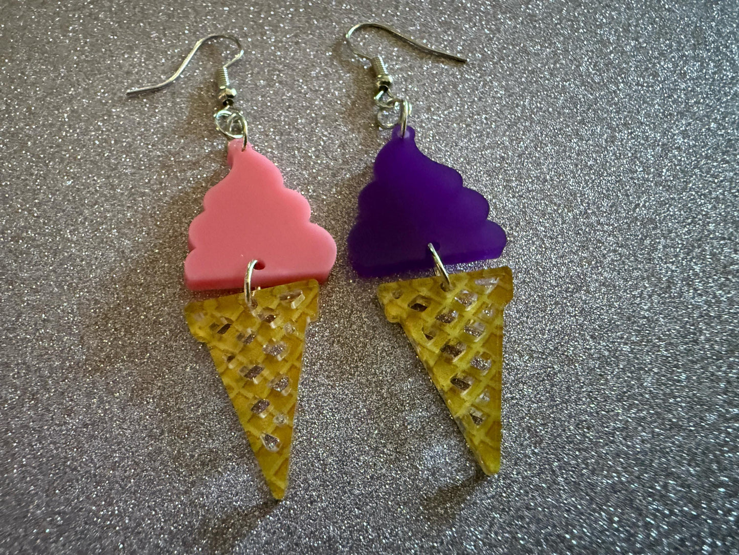 Ice Cream Earrings: Laser Cut Acrylic Ice Cream Cones, Scoop, Miniature Food, Novelty, Foodie, Taro, Hawaiian, Best Gifts for Her/Him/Them