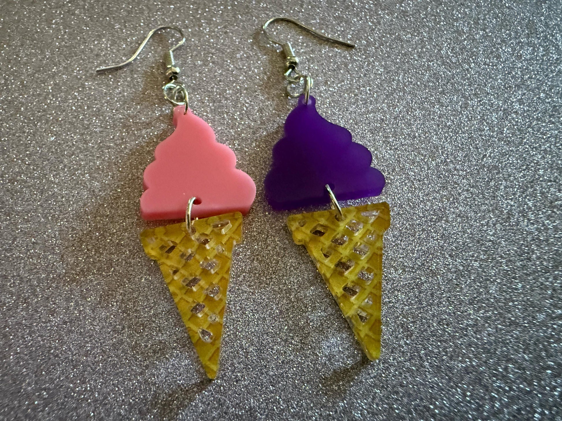 Ice Cream Earrings: Laser Cut Acrylic Ice Cream Cones, Scoop, Miniature Food, Novelty, Foodie, Taro, Hawaiian, Best Gifts for Her/Him/Them