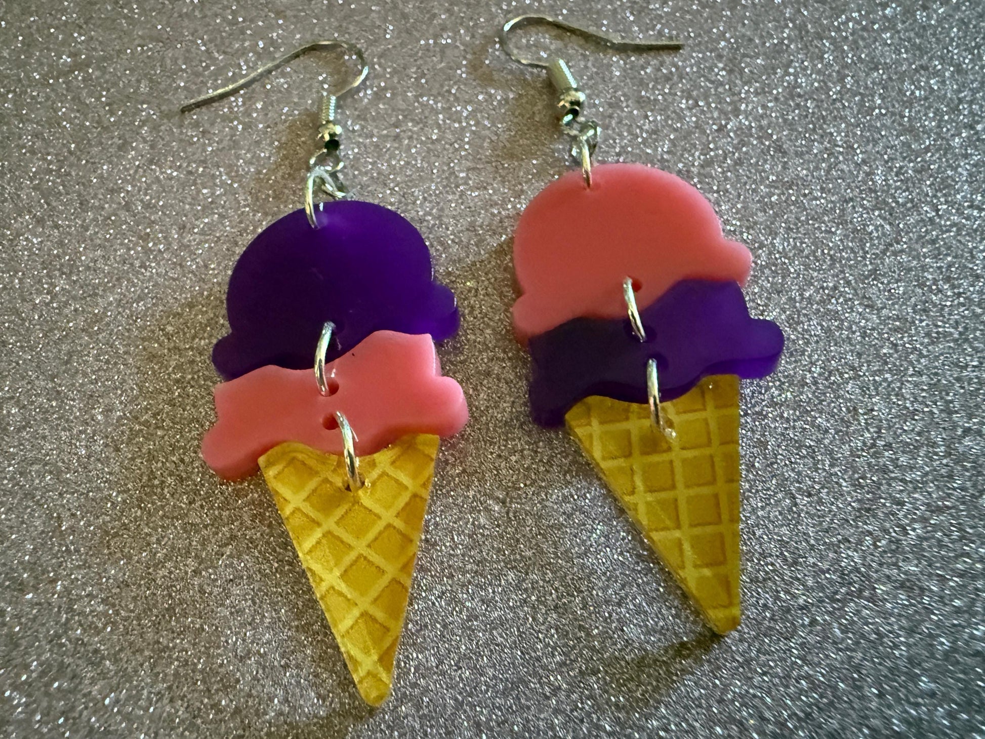 Ice Cream Earrings: Laser Cut Acrylic Ice Cream Cones, Scoop, Miniature Food, Novelty, Foodie, Taro, Hawaiian, Best Gifts for Her/Him/Them