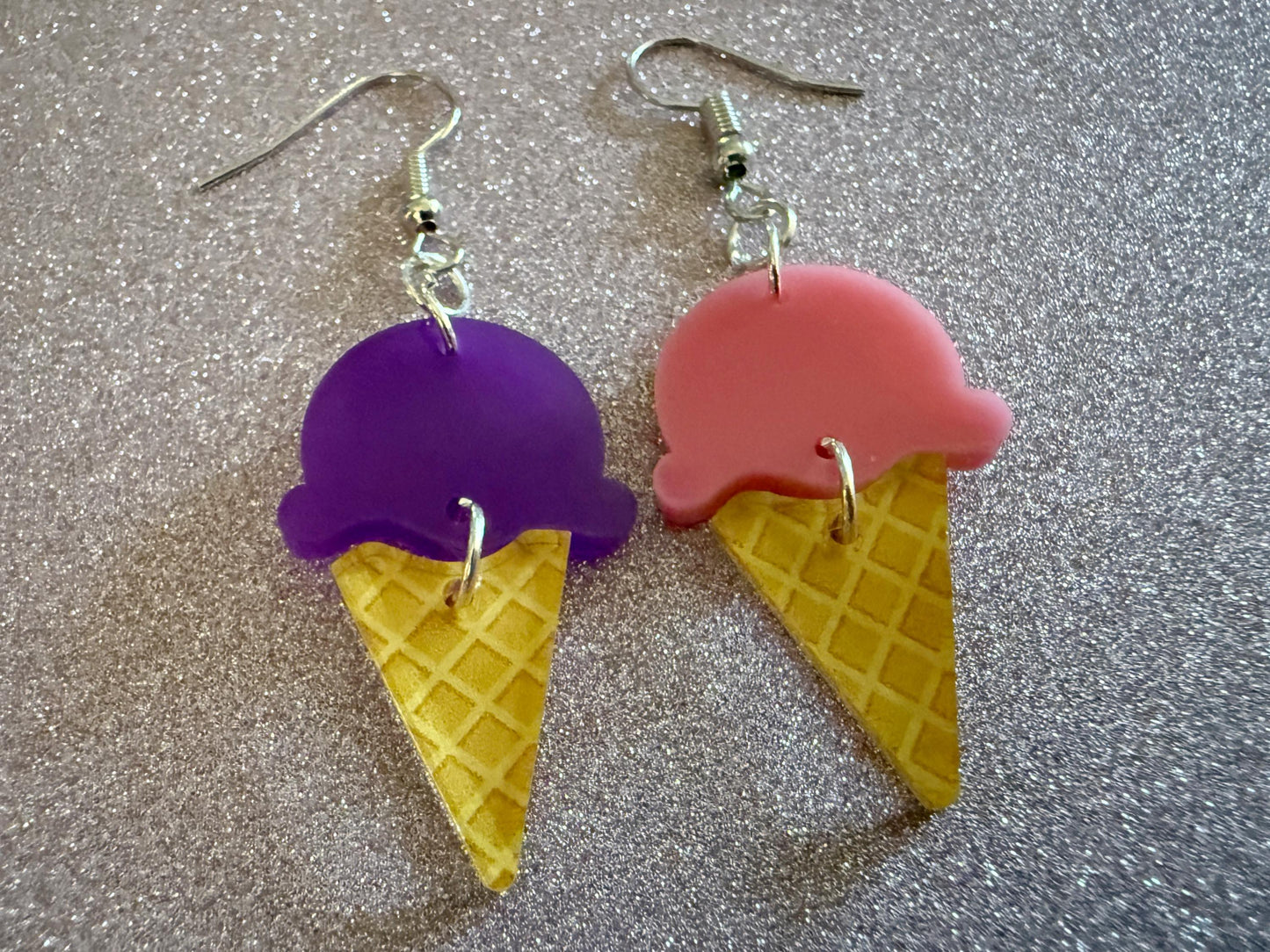 Ice Cream Earrings: Laser Cut Acrylic Ice Cream Cones, Scoop, Miniature Food, Novelty, Foodie, Taro, Hawaiian, Best Gifts for Her/Him/Them