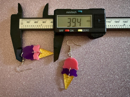 Ice Cream Earrings: Laser Cut Acrylic Ice Cream Cones, Scoop, Miniature Food, Novelty, Foodie, Taro, Hawaiian, Best Gifts for Her/Him/Them