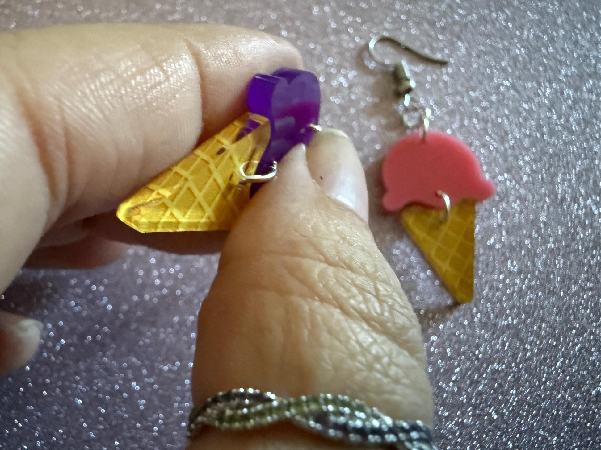 Ice Cream Earrings: Laser Cut Acrylic Ice Cream Cones, Scoop, Miniature Food, Novelty, Foodie, Taro, Hawaiian, Best Gifts for Her/Him/Them