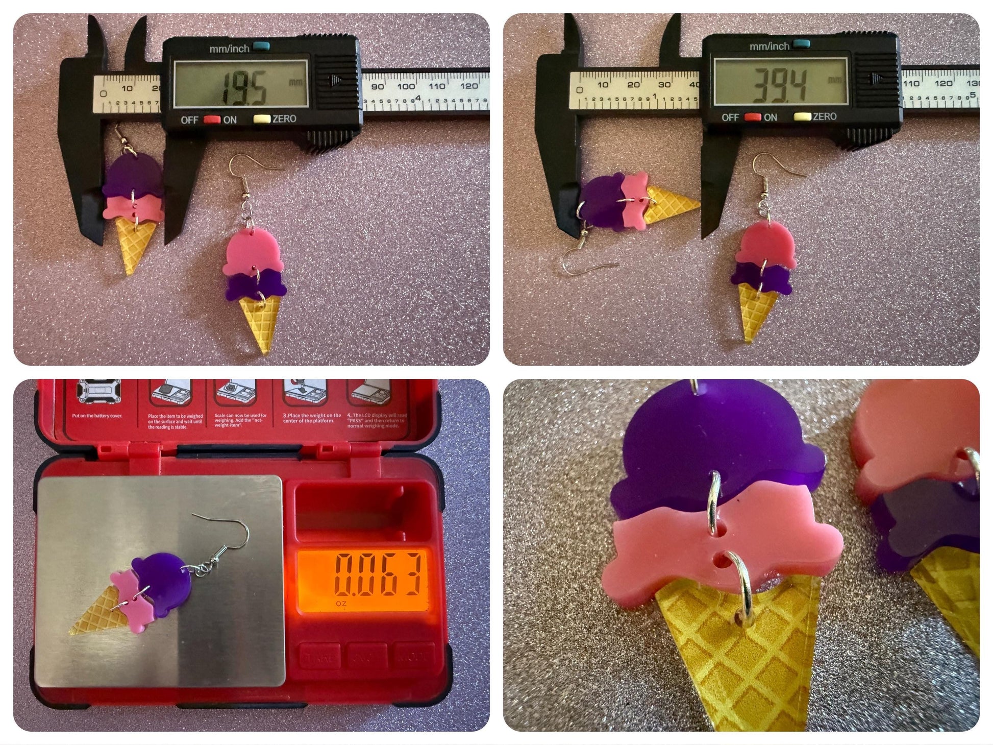 Ice Cream Earrings: Laser Cut Acrylic Ice Cream Cones, Scoop, Miniature Food, Novelty, Foodie, Taro, Hawaiian, Best Gifts for Her/Him/Them