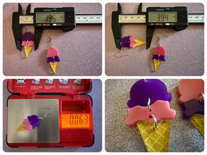 Ice Cream Earrings: Laser Cut Acrylic Ice Cream Cones, Scoop, Miniature Food, Novelty, Foodie, Taro, Hawaiian, Best Gifts for Her/Him/Them