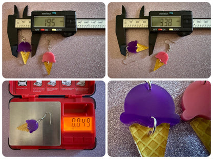 Ice Cream Earrings: Laser Cut Acrylic Ice Cream Cones, Scoop, Miniature Food, Novelty, Foodie, Taro, Hawaiian, Best Gifts for Her/Him/Them