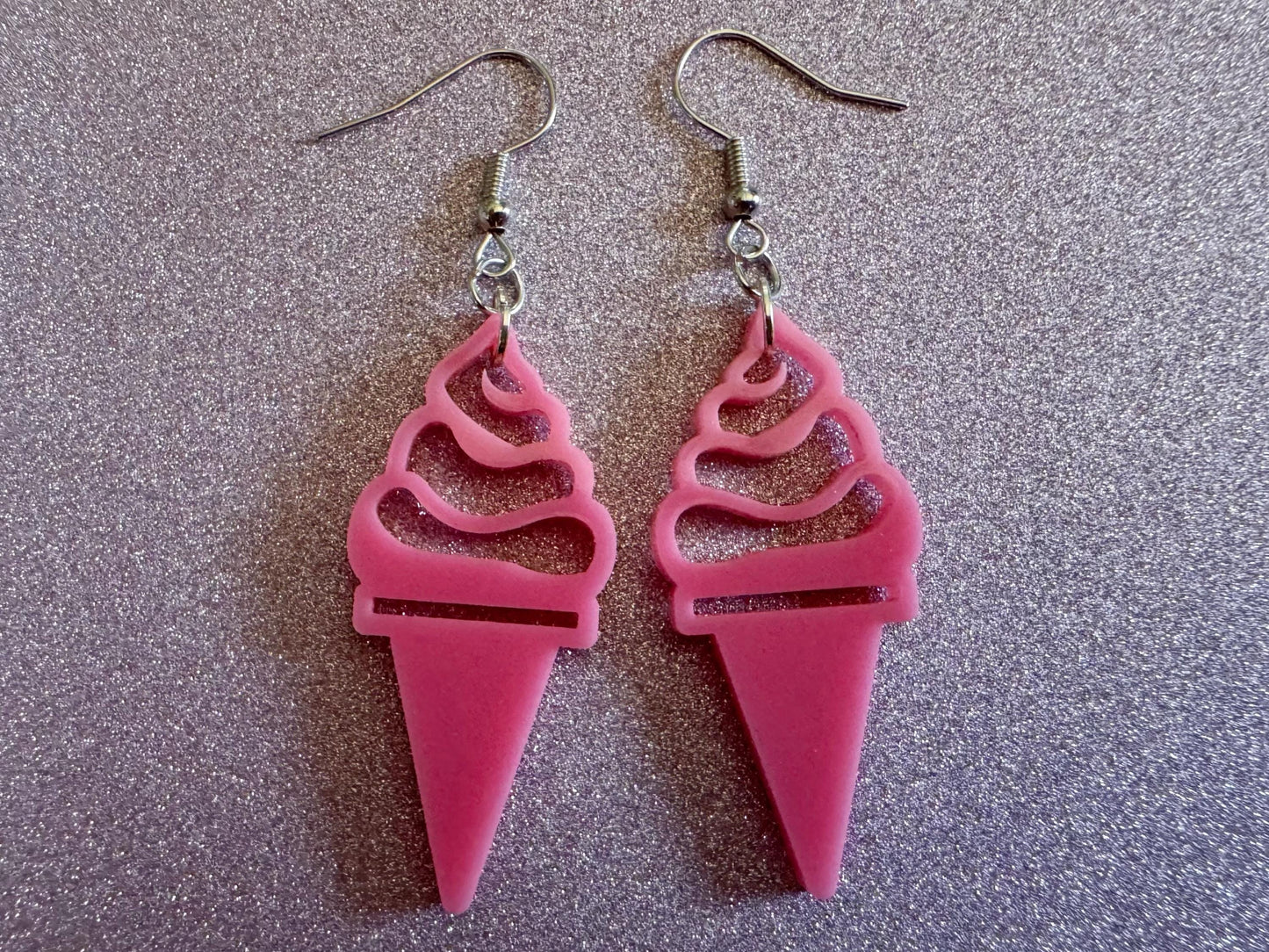 Ice Cream Earrings: Laser Cut Acrylic Pink Ice Cream Cones, Miniature Food, Novelty, Foodie,  Strawberry, Best Gifts for Her/Him/Them