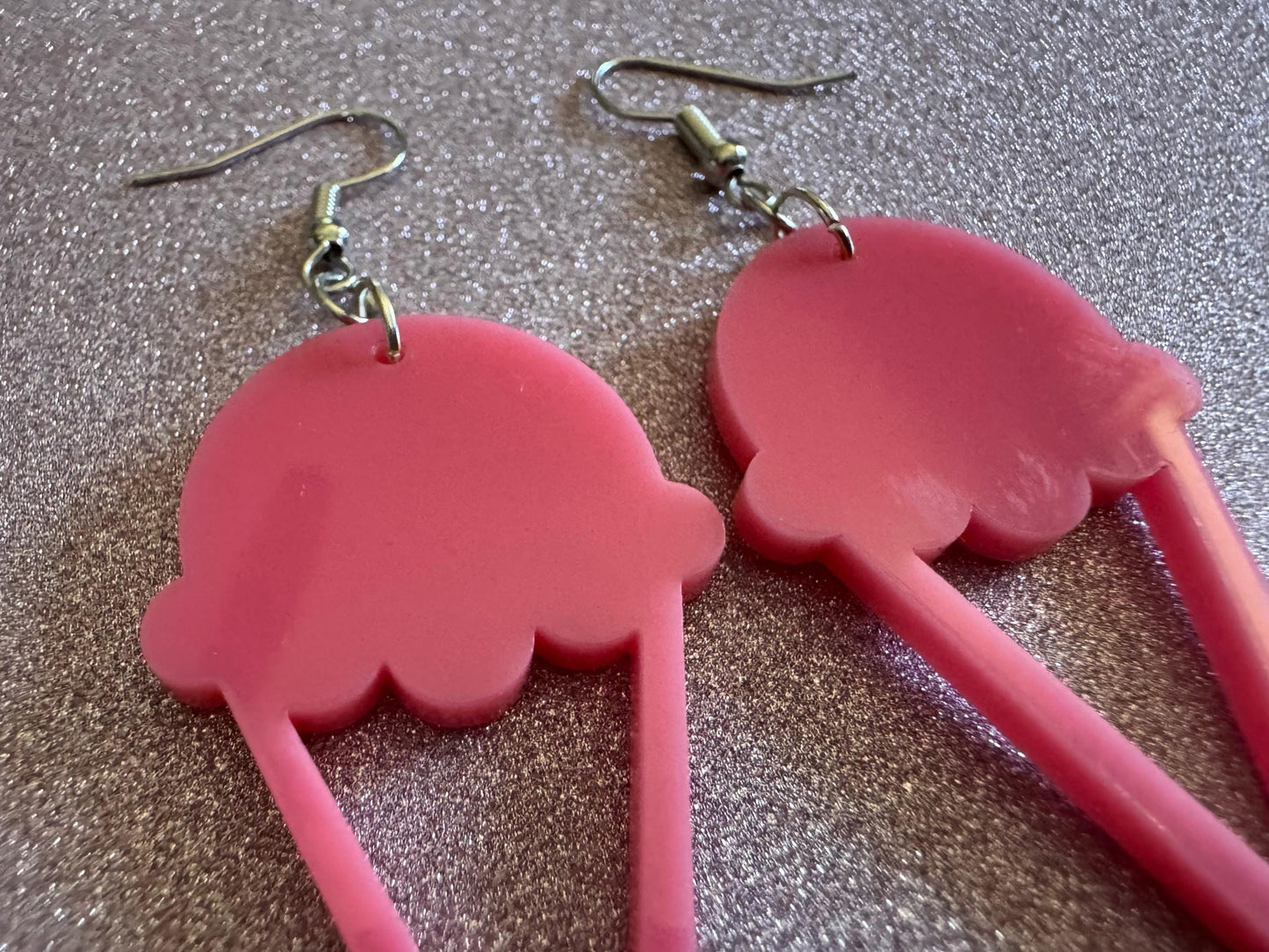 Ice Cream Earrings: Laser Cut Acrylic Pink Ice Cream Cones, Miniature Food, Novelty, Foodie, Strawberry, Best Gifts for Her/Him/Them