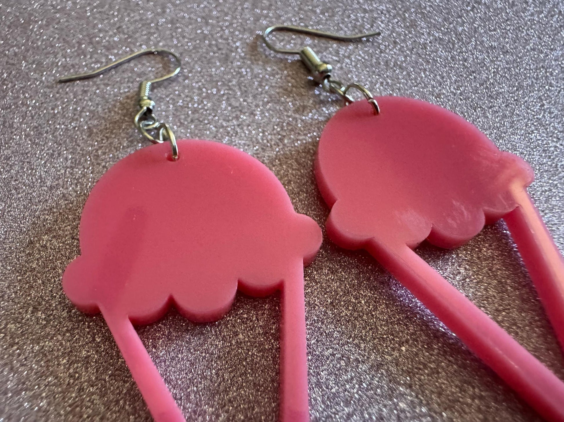 Ice Cream Earrings: Laser Cut Acrylic Pink Ice Cream Cones, Miniature Food, Novelty, Foodie, Strawberry, Best Gifts for Her/Him/Them